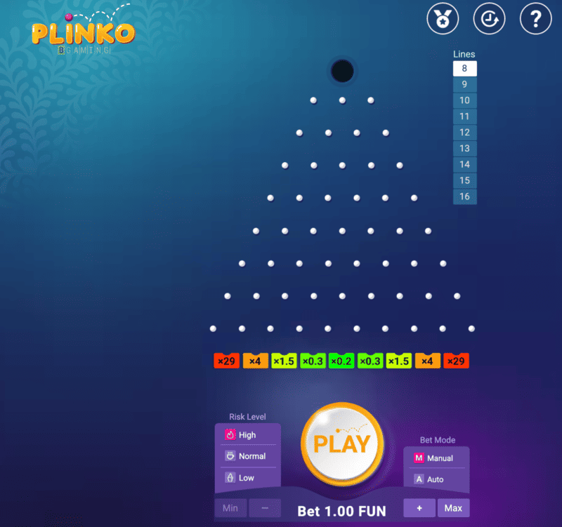 Rozhraní Plinko od BGaming